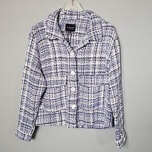 Stoosh XL NWT Blue Boucle Tweed crop jacket Light Academia Preppy Clueless